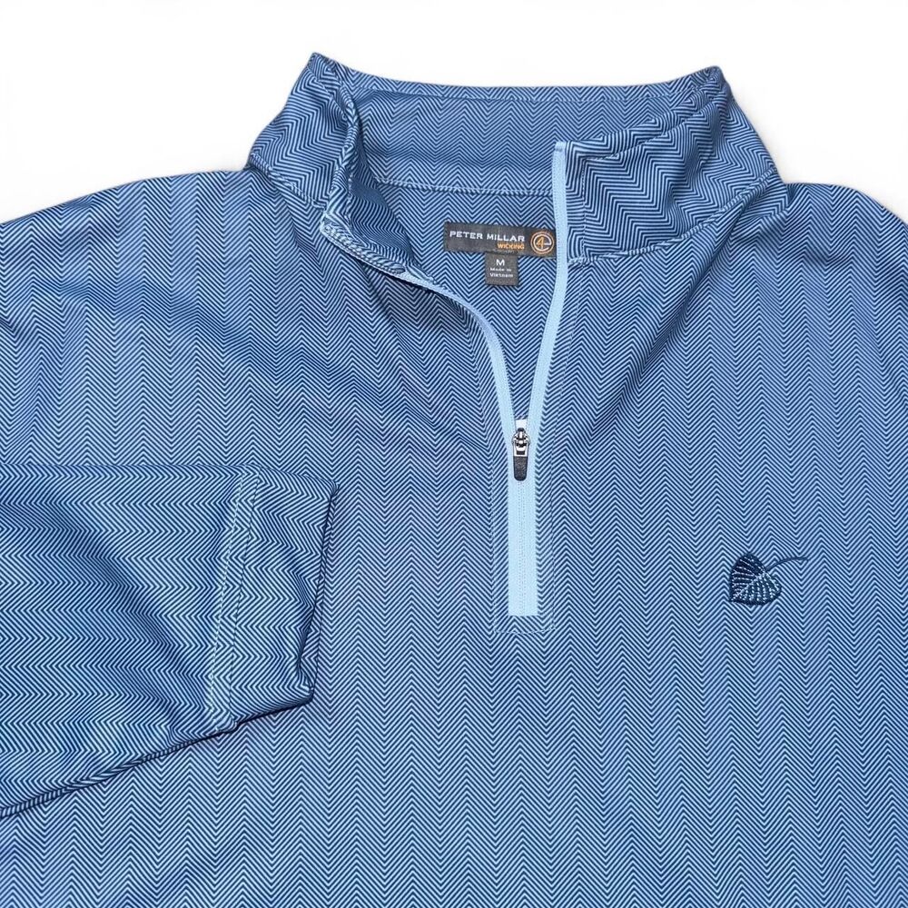 Peter Millar Wicking Blue Herringbone Quarter Zip Performance Golf Pullover M